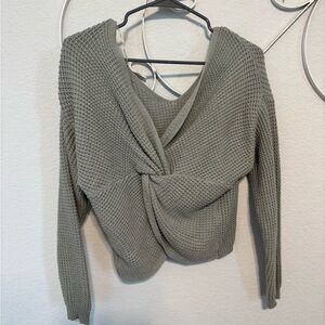 moon & madison Sage Green Off-the-Shoulder Twist Front Sweater